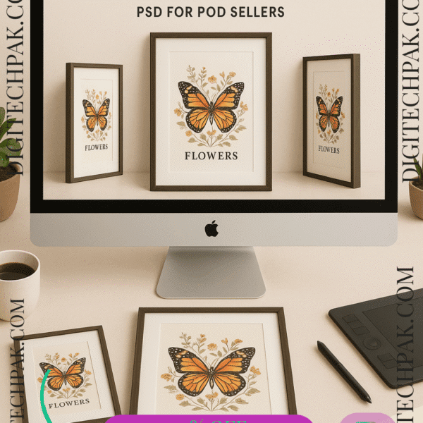 360 Frame Mockup Bundle PSD for POD – Realistic Poster & Art Display Templates