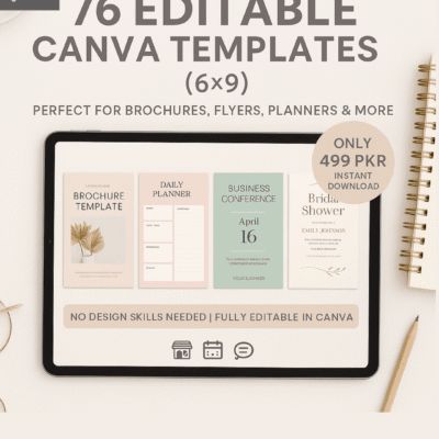 76 Editable Canva Templates (6x9) - Instant Download | Only 499 PKR