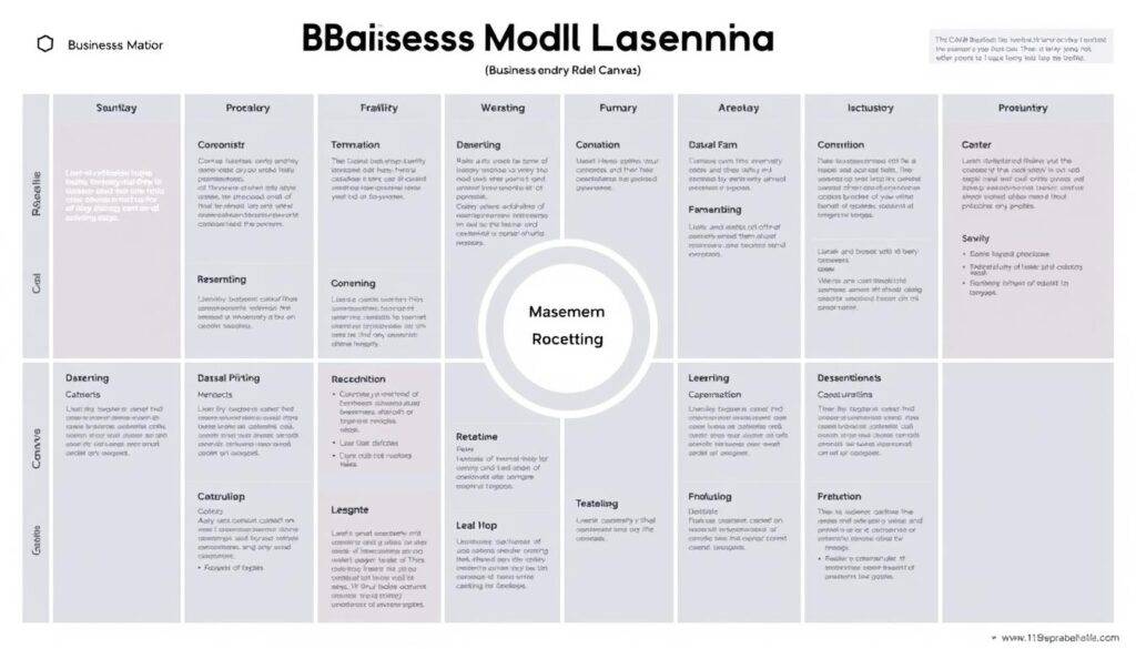Generate an image of a business model canvas using the Canva Business Model Canvas Infographics template.