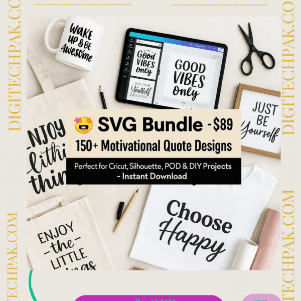 SVG Bundle – 150+ Motivational Quote Designs | Cricut & Silhouette Ready