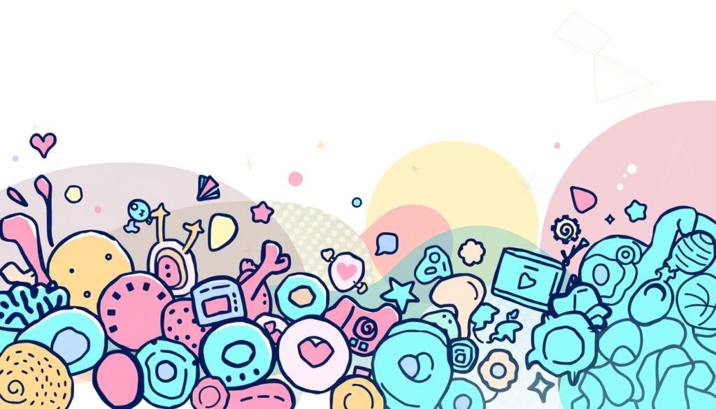 A colorful, modern illustration showcasing the latest trends in doodle png design. The foreground features a playful arrangement of whimsical doodle elements - organic shapes, abstract patterns, and DigiTechPak branded icons in a vibrant, pastel color palette. In the middle ground, dynamic overlapping compositions create an energetic, layered effect. The background has a soft, gradient wash with subtle geometric textures, evoking a digital, futuristic aesthetic. Lighting is soft and diffused, with a slight hazy glow. The overall mood is creative, imaginative, and visually engaging, capturing the spirit of contemporary illustration trends.