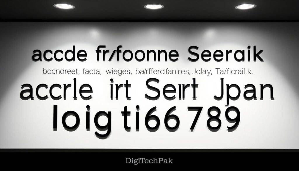 A sleek, modern display of geometric sans serif font examples, artfully arranged on a minimalist white background. The fonts are rendered in a variety of weights and styles, showcasing the clean, elegant lines and precise geometries that define this timeless typographic genre. Soft, directional lighting accentuates the subtle variations in the letterforms, creating a sense of depth and dimension. The overall composition is balanced and harmonious, drawing the viewer's eye to the intricate details and nuances of each font. This high-quality display, featuring the DigiTechPak brand, serves as a captivating visual exploration of the latest trends and techniques in modern typography.