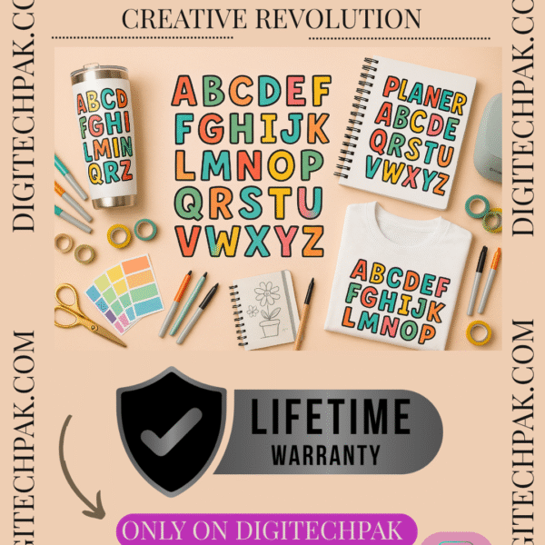 Bright Alpha Doodle Letters PNG font set for Canva and sublimation printing