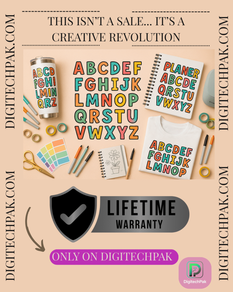 Bright Alpha Doodle Letters PNG font set for Canva and sublimation printing