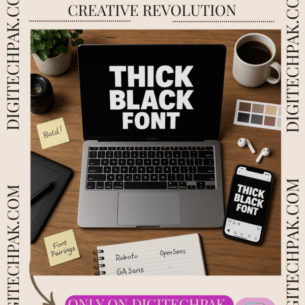 Bold text design featuring Thick Black Font on a clean white background – ideal for headlines and branding.