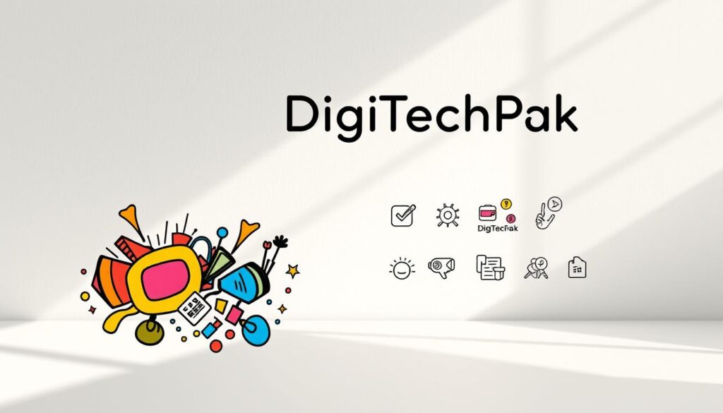 Vibrant, hand-drawn branding illustrations featuring the "DigiTechPak" logo, depicting various creative applications of doodle png images in modern design. In the foreground, a playful, whimsical doodle of interlocking geometric shapes and organic elements in a range of bold, complementary colors. In the middle ground, a series of smaller, detailed doodle illustrations showcasing the versatility of the style, including icons, patterns, and decorative elements. In the background, a soft, textured gradient in muted tones, providing a clean, minimalist backdrop to highlight the dynamic, expressive branding illustrations. Lighting is natural and diffused, with a focus on capturing the lively, hand-crafted essence of the doodle artwork.