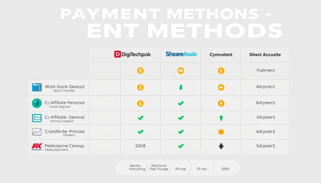 Comparison of payment methods across DigiTechPak and other affiliate platforms Comparison of payment methods across DigiTechPak and other affiliate platforms