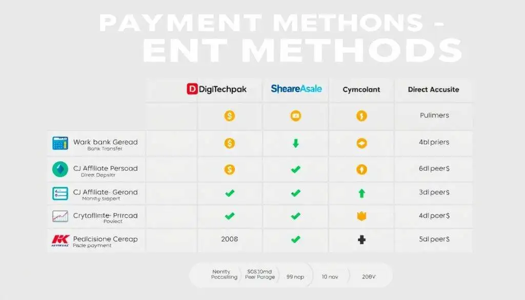 Comparison of payment methods across DigiTechPak and other affiliate platforms Comparison of payment methods across DigiTechPak and other affiliate platforms