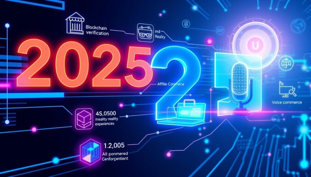 Futuristic visualization of 2025 affiliate marketing trends including blockchain and AR Futuristic visualization of 2025 affiliate marketing trends including blockchain and AR
