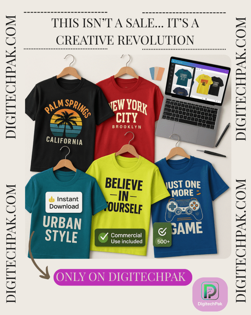 Editable T-shirt design bundle with 500+ print-ready templates for POD creators