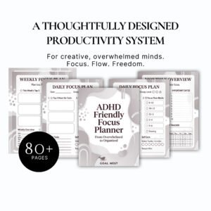 ADHD Digital Planner Printable | Bright Modern Productivity Planner | ADHD Daily Weekly Monthly Pages | Brain Dump Focus Planner | A4 US Letter PDF