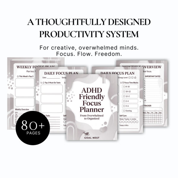 ADHD Digital Planner Printable | Bright Modern Productivity Planner | ADHD Daily Weekly Monthly Pages | Brain Dump Focus Planner | A4 US Letter PDF