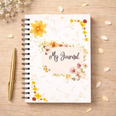 Floral My Journal Spiral Notebook | Watercolor Flowers, Yellow Peach Cover |Printable PDF