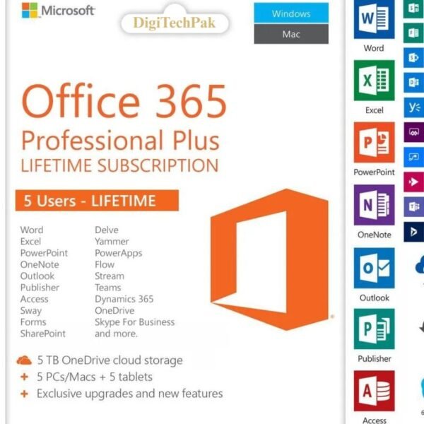 Microsoft Office 365 Pro Plus Lifetime License – 5 Devices (PC, Mac, Android, iOS) – 100% Online Activation
