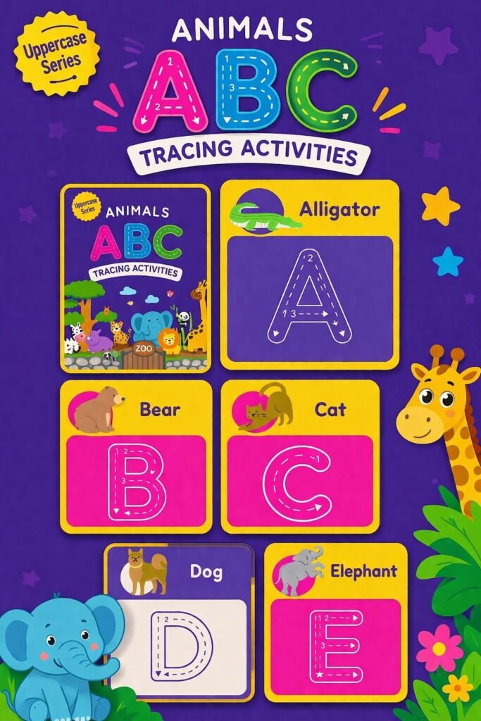 Animals ABC Tracing Cards for Kids