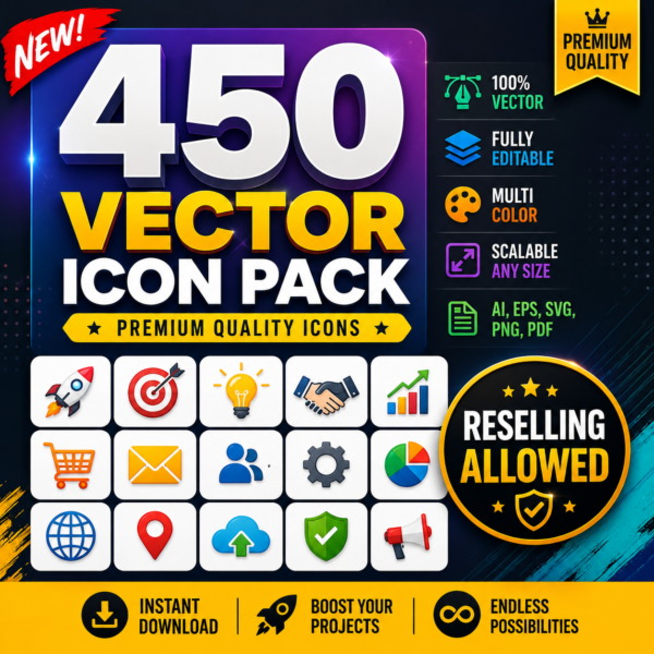 Ultimate 450 Premium Vector Icon Pack | Resell Rights | Digital Download