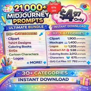 Midjourney Prompts Bundle, 21000 AI Image Prompts, Digital Download