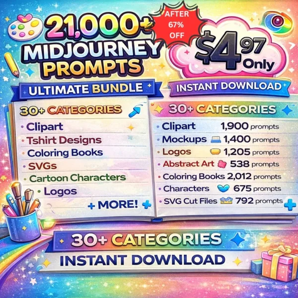 Midjourney Prompts Bundle, 21000 AI Image Prompts, Digital Download